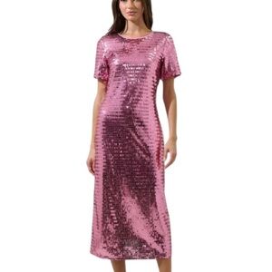 Elegant Sequin Midi Dress in Rose Gold